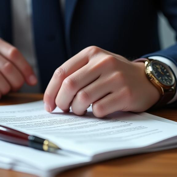 Close up of legal expert reviewing compliance documents